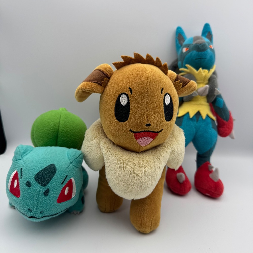 Pokemon Plush Lot Mega Lucario Pokemon Center Bulbasaur TOMY Eevee Bundle 3pc - Picture 2 of 13